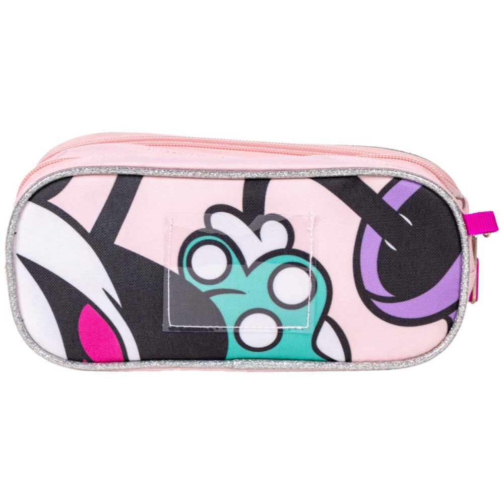 Minnie Mouse pencil case shown open with compartments