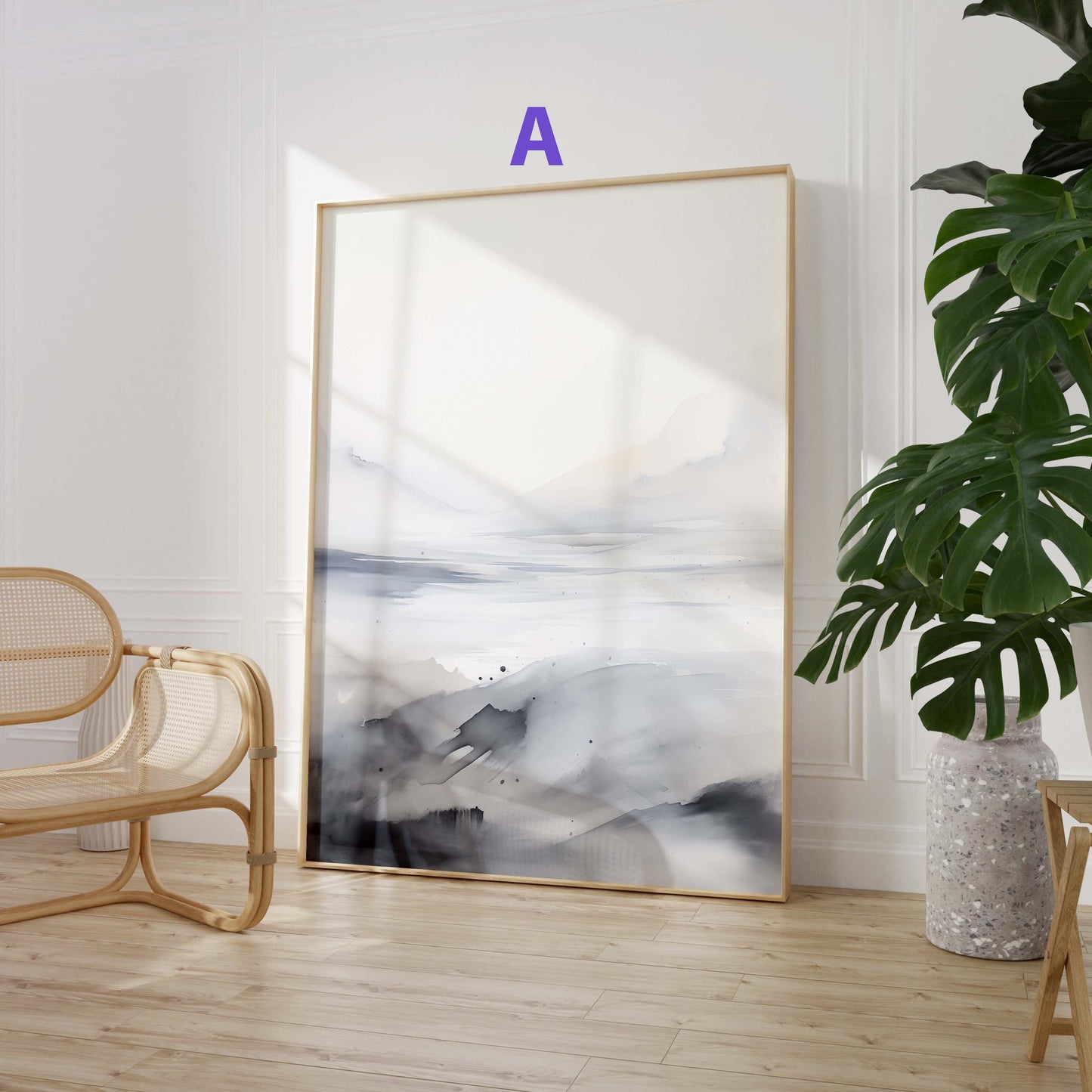 Aquarell Landschaft Poster · Geschenkidee · Nebelige Berge und Ruhige Naturkunst · Elegante Wanddeko für Wohnzimmer · Print ohne Rahmen
