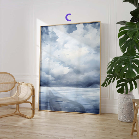 Aquarell Landschaft Poster · Geschenkidee · Nebelige Berge und Ruhige Naturkunst · Elegante Wanddeko für Wohnzimmer · Print ohne Rahmen