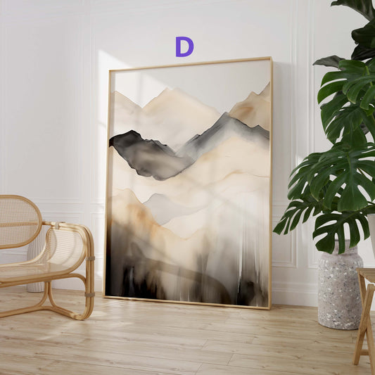 Aquarell Landschaft Poster · Geschenkidee · Nebelige Berge und Ruhige Naturkunst · Elegante Wanddeko für Wohnzimmer · Print ohne Rahmen