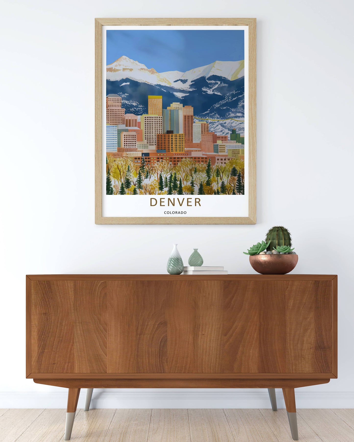 Denver Skyline Retro Poster: Rocky Mountain Horizon Autumn Wall Art