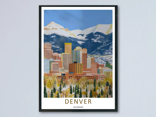 Denver Skyline Retro Poster: Rocky Mountain Horizon Autumn Wall Art