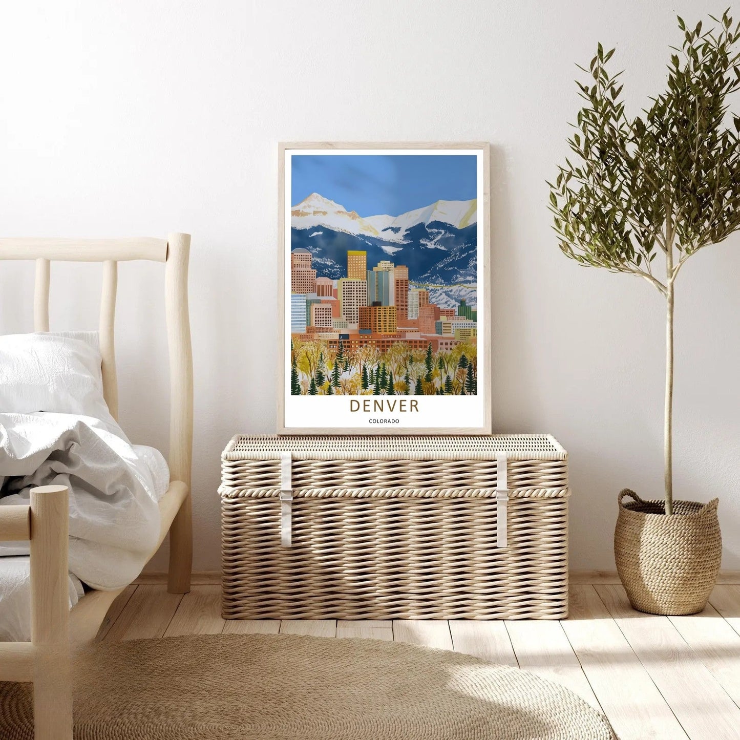 Denver Skyline Retro Poster: Rocky Mountain Horizon Autumn Wall Art