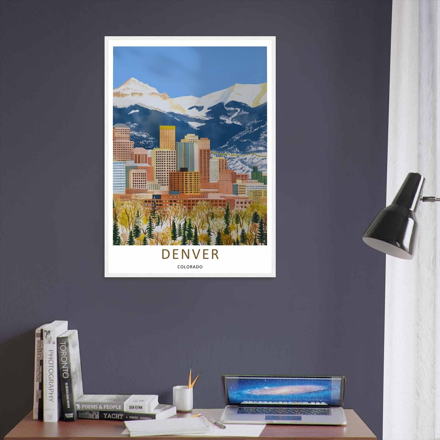Denver Skyline Retro Poster: Rocky Mountain Horizon Autumn Wall Art
