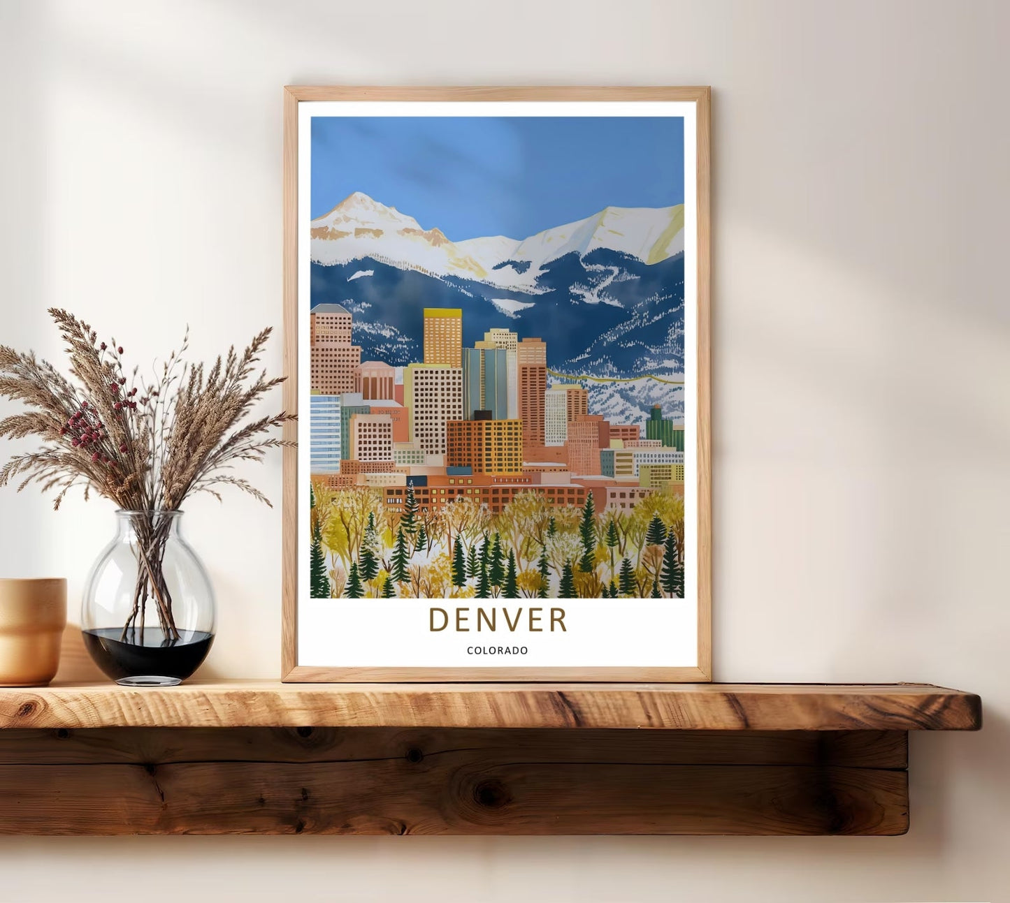 Denver Skyline Retro Poster: Rocky Mountain Horizon Autumn Wall Art