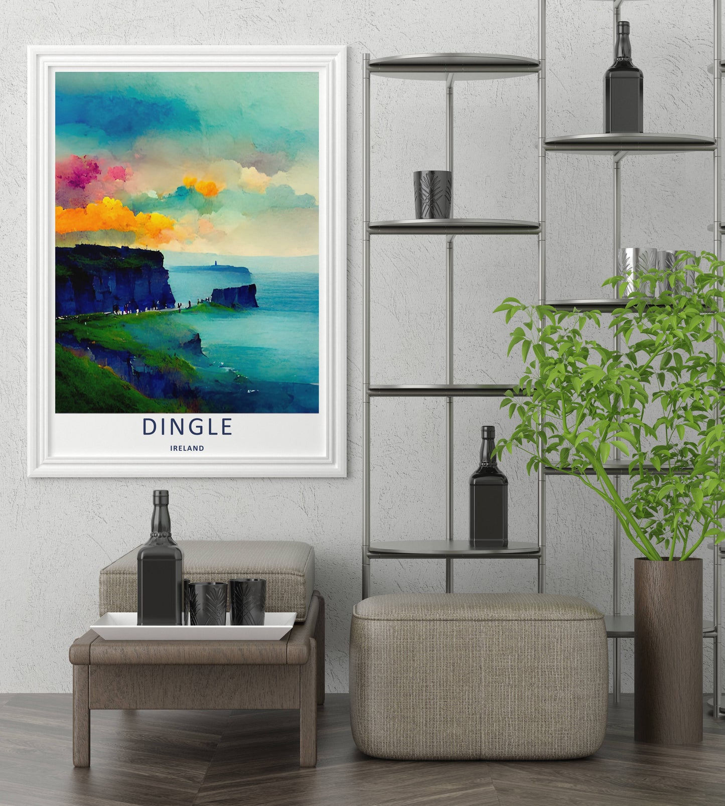 Dingle Ireland Clifftop View Watercolor Ocean Print | Colorful Irish Wall Art