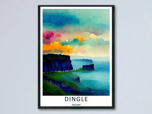 Dingle Ireland Clifftop View Watercolor Ocean Print | Colorful Irish Wall Art