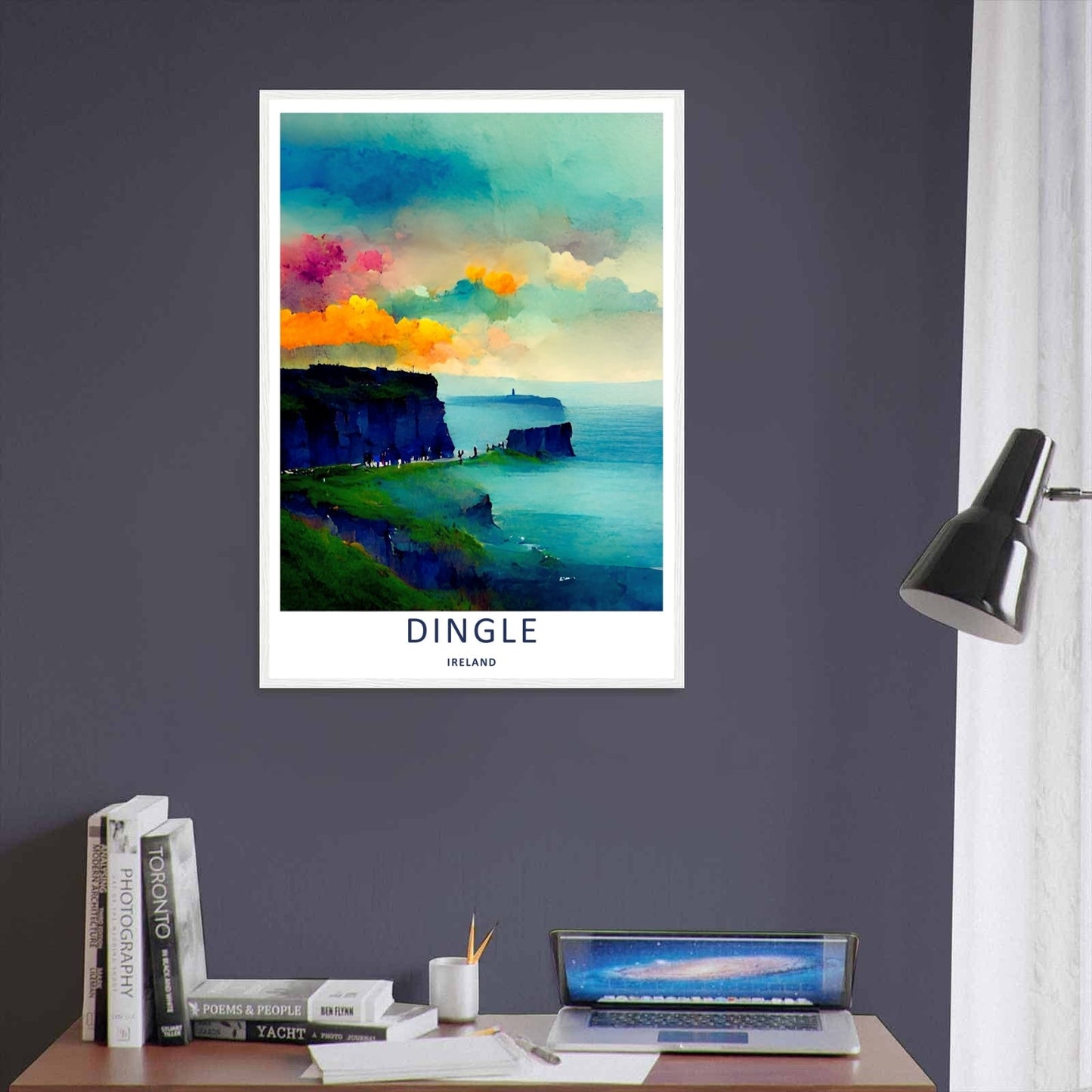 Dingle Ireland Clifftop View Watercolor Ocean Print | Colorful Irish Wall Art