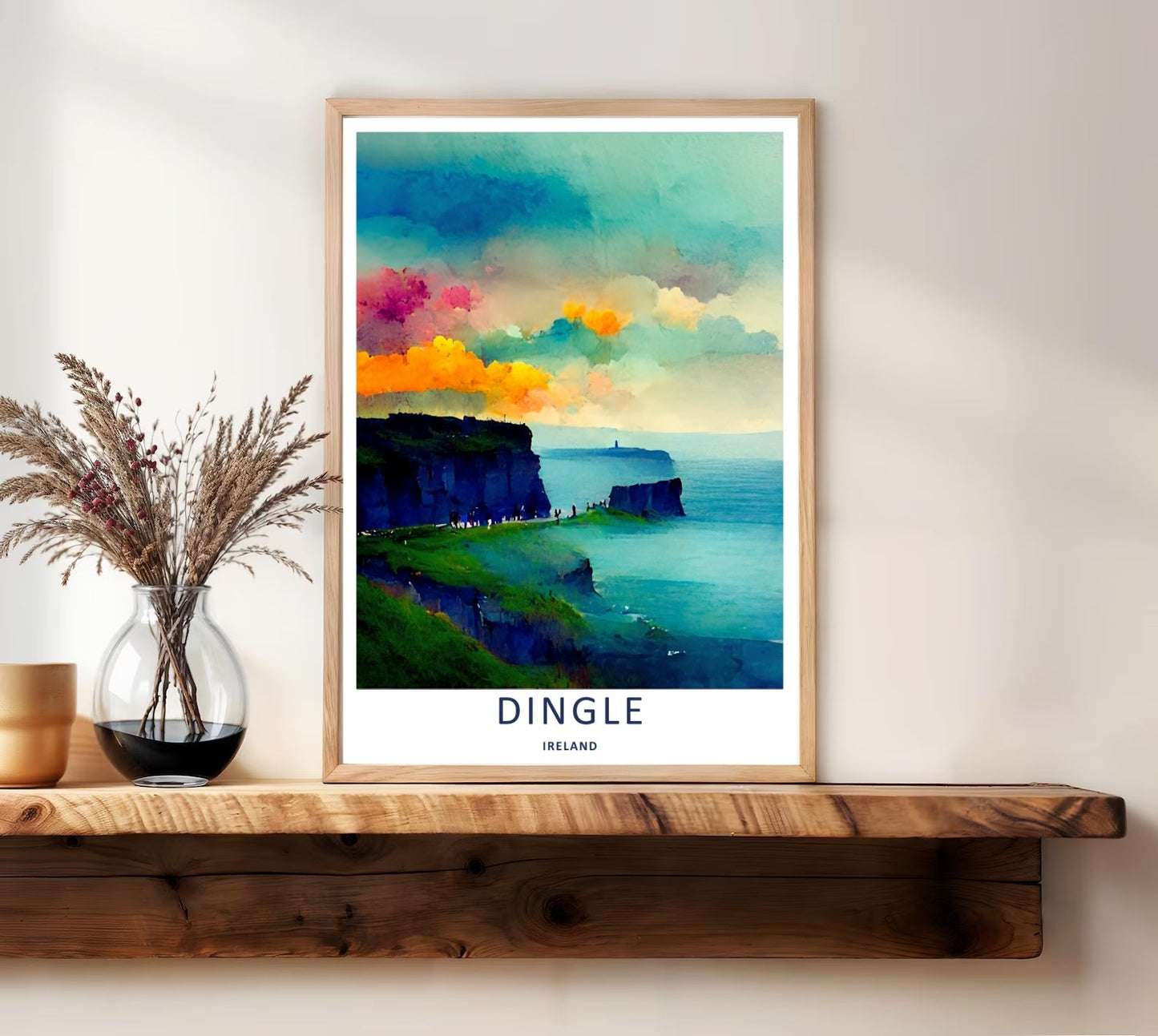 Dingle Ireland Clifftop View Watercolor Ocean Print | Colorful Irish Wall Art