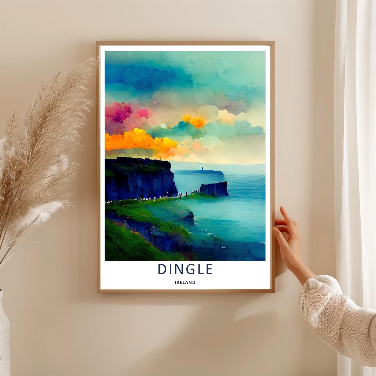 Dingle Ireland Clifftop View Watercolor Ocean Print | Colorful Irish Wall Art