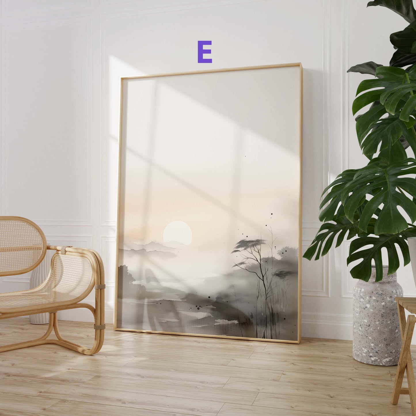 Aquarell Landschaft Poster · Geschenkidee · Nebelige Berge und Ruhige Naturkunst · Elegante Wanddeko für Wohnzimmer · Print ohne Rahmen