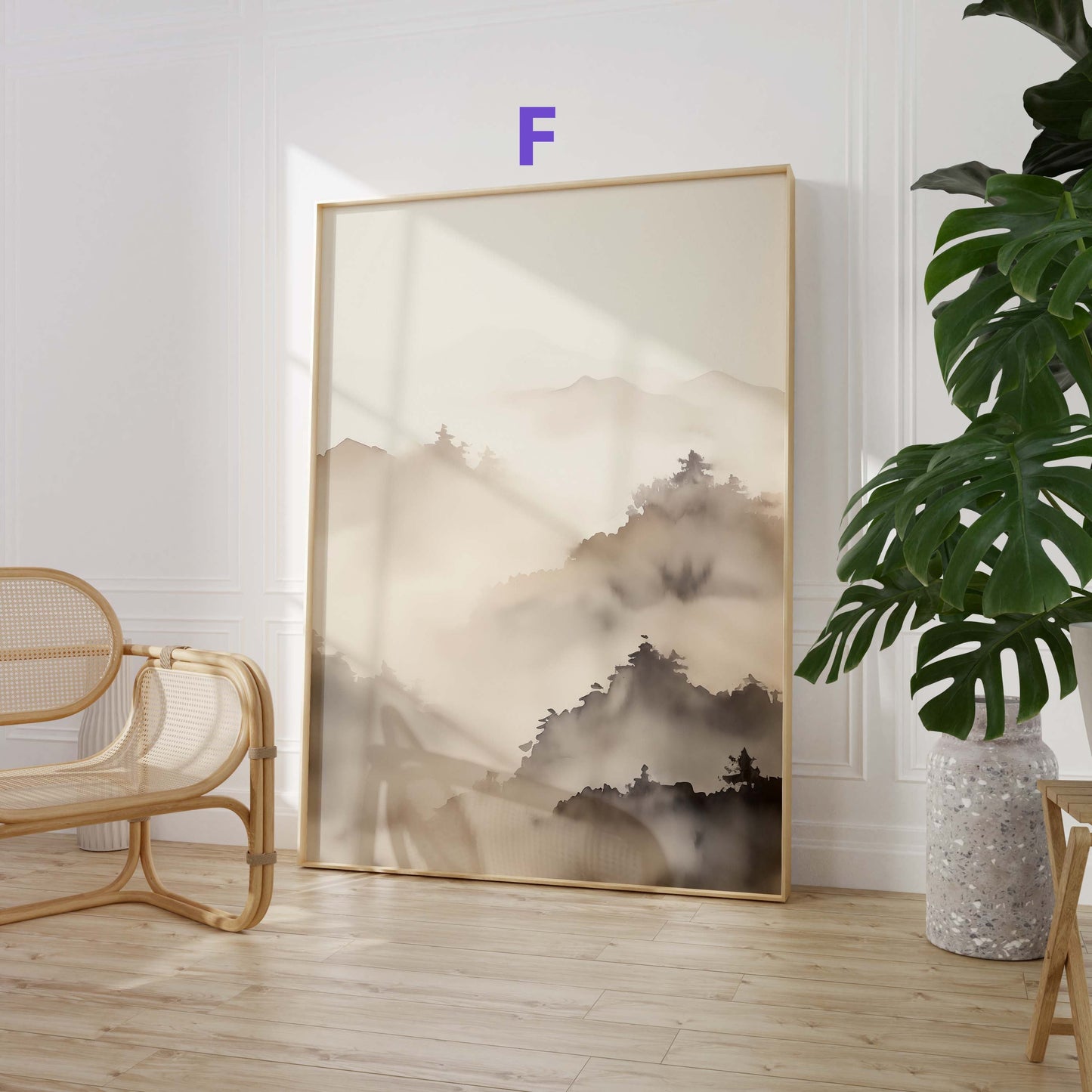 Aquarell Landschaft Poster · Geschenkidee · Nebelige Berge und Ruhige Naturkunst · Elegante Wanddeko für Wohnzimmer · Print ohne Rahmen