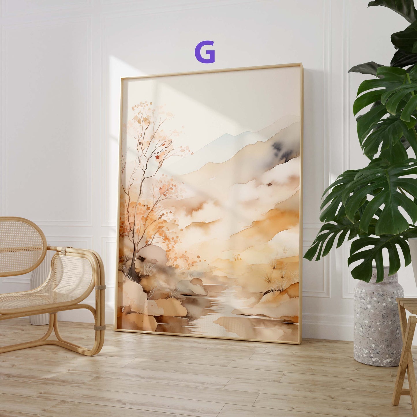 Aquarell Landschaft Poster · Geschenkidee · Nebelige Berge und Ruhige Naturkunst · Elegante Wanddeko für Wohnzimmer · Print ohne Rahmen