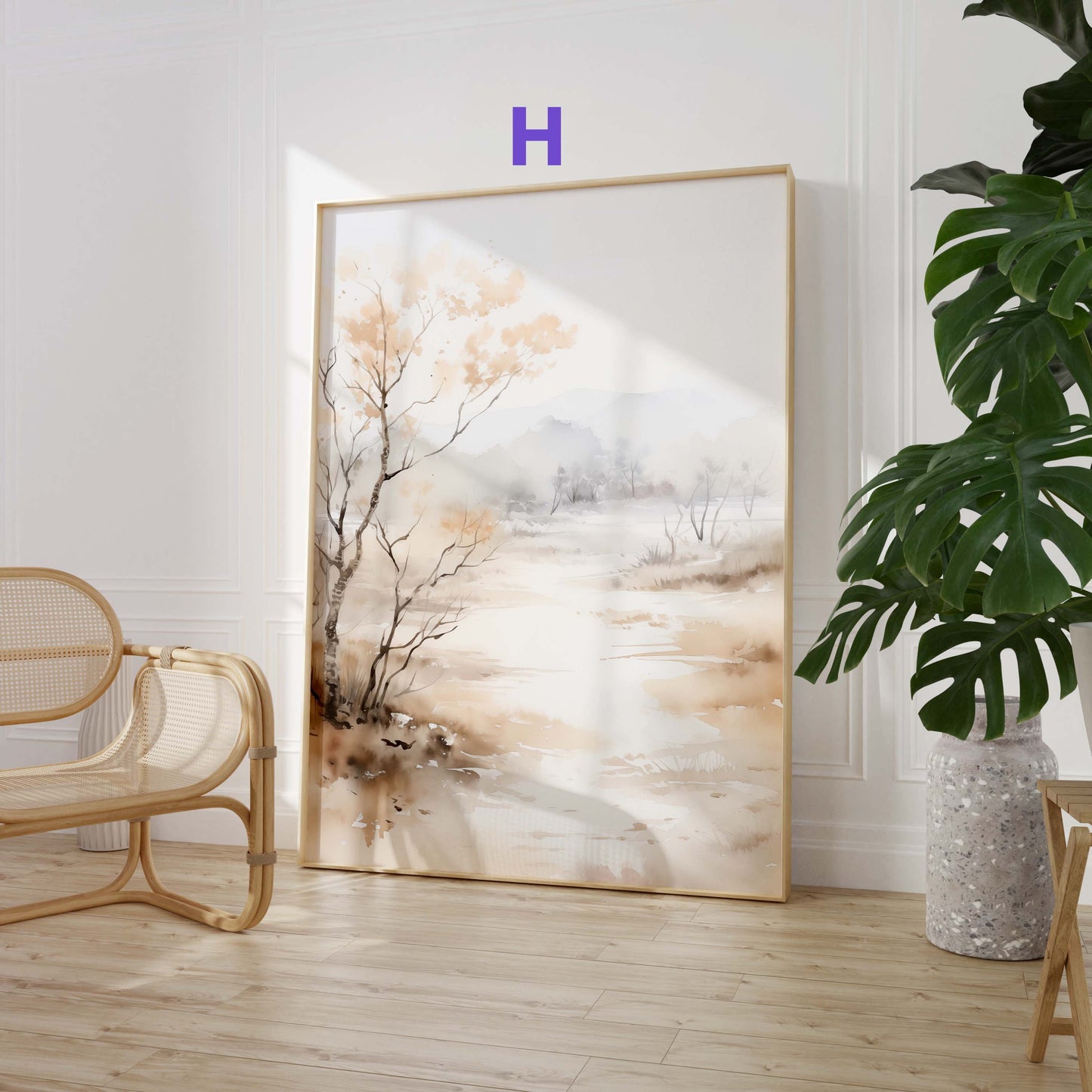 Aquarell Landschaft Poster · Geschenkidee · Nebelige Berge und Ruhige Naturkunst · Elegante Wanddeko für Wohnzimmer · Print ohne Rahmen