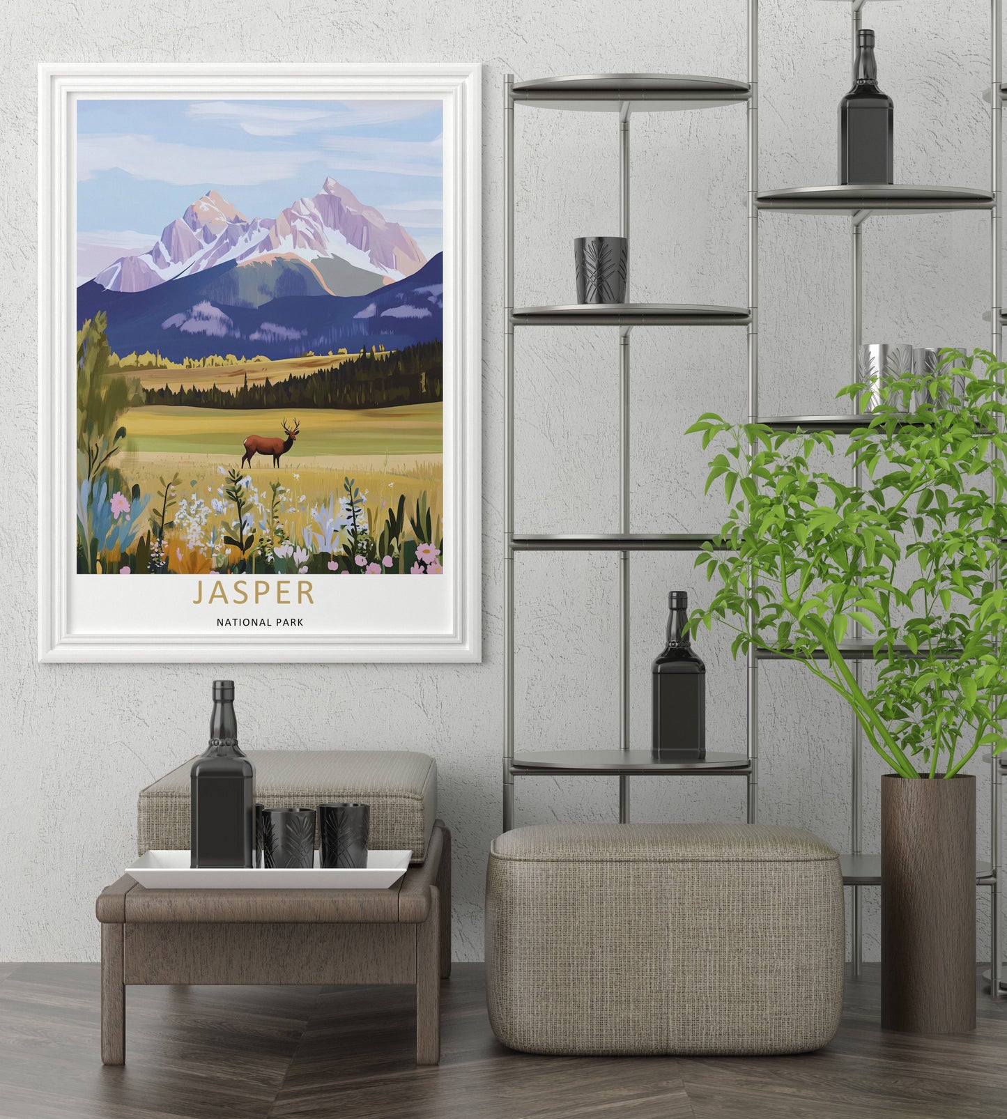 Jasper National Park Elk Wildlife Art Print | Canada Mountain Poster