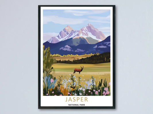 Jasper National Park Elk Wildlife Art Print | Canada Mountain Poster