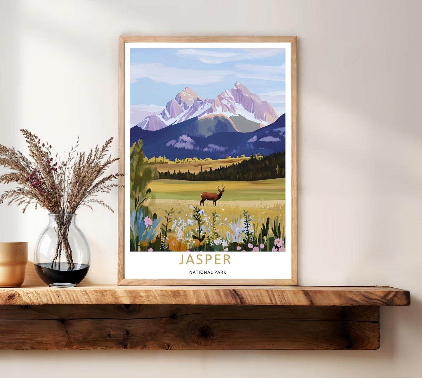 Jasper National Park Elk Wildlife Art Print | Canada Mountain Poster