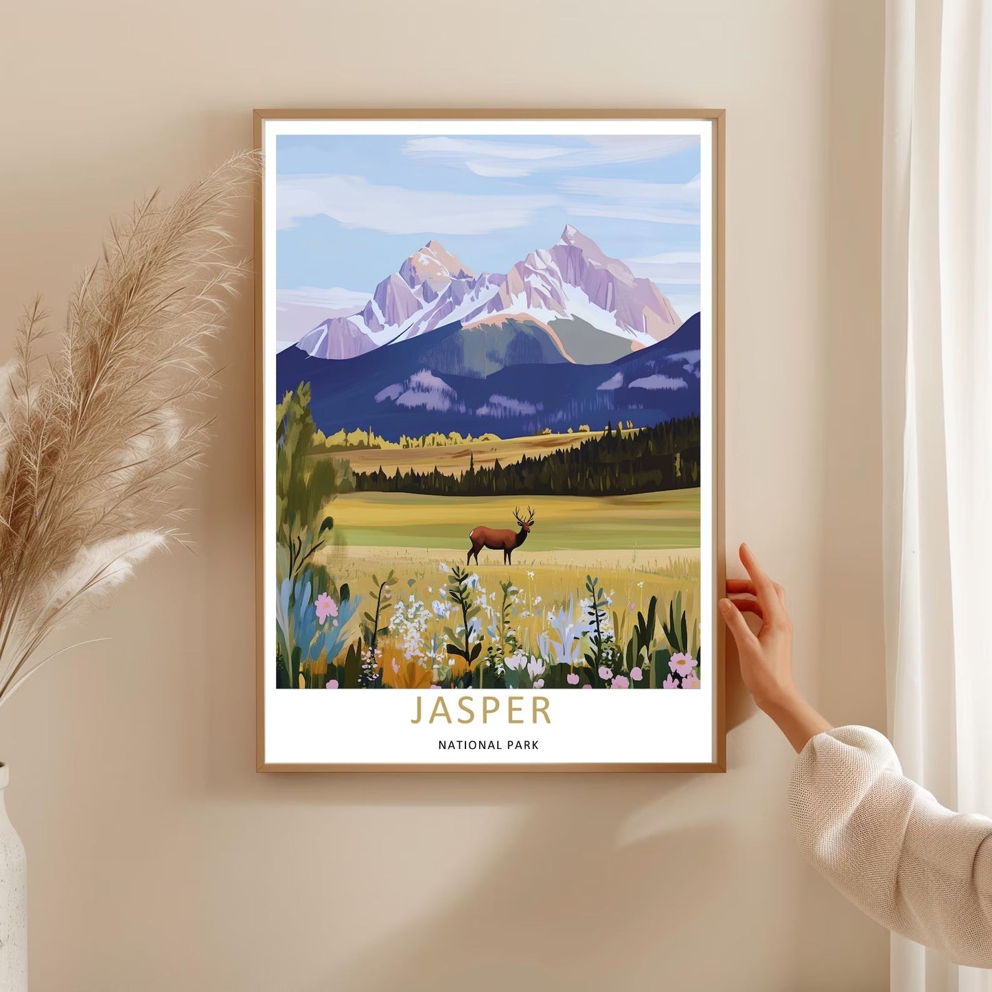 Jasper National Park Elk Wildlife Art Print | Canada Mountain Poster
