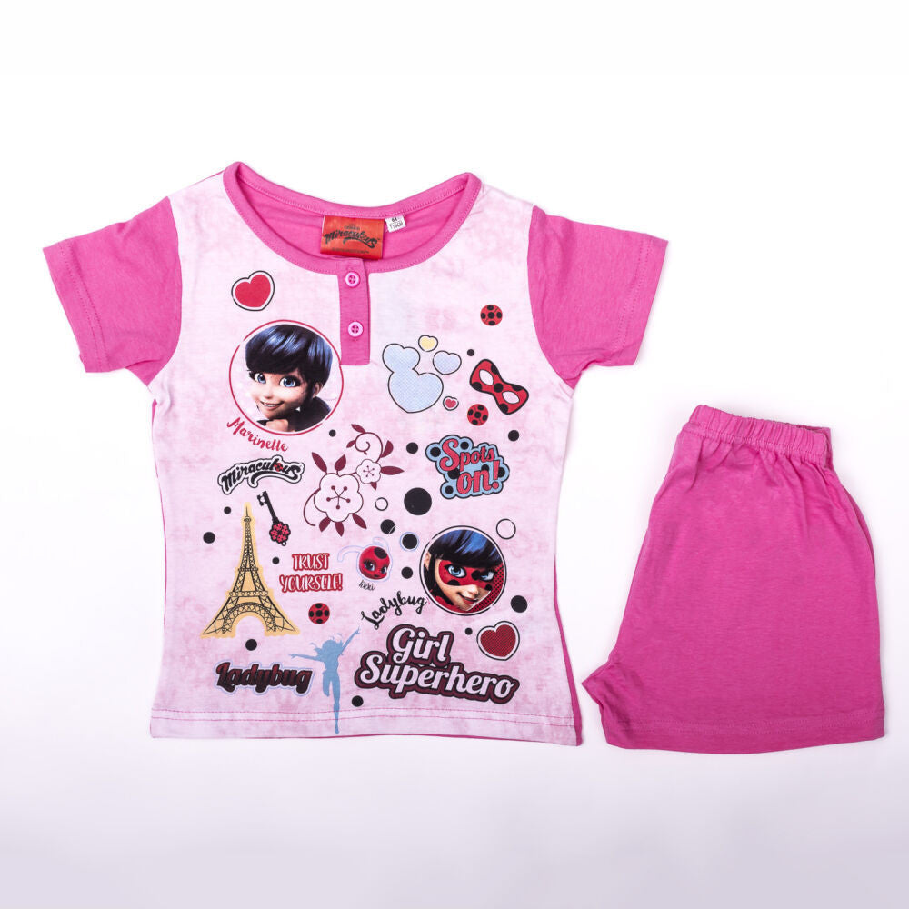 Miraculous Ladybug and Cat Noir kids' pink cotton pyjama set