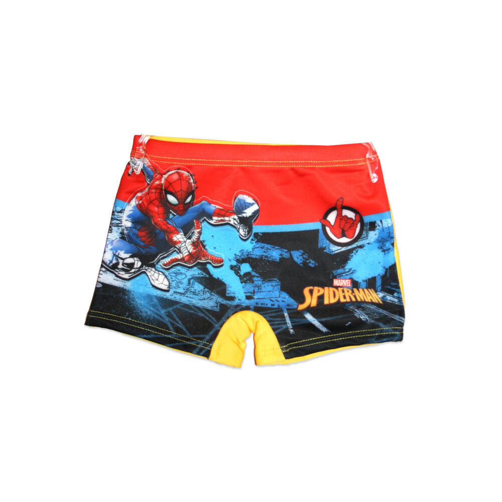 Yellow Spiderman swim boxers for boys with Spider-Man design