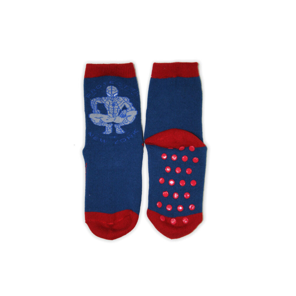 Spiderman kids' ankle socks in navy blue, second view with grip soles, EU 31-34