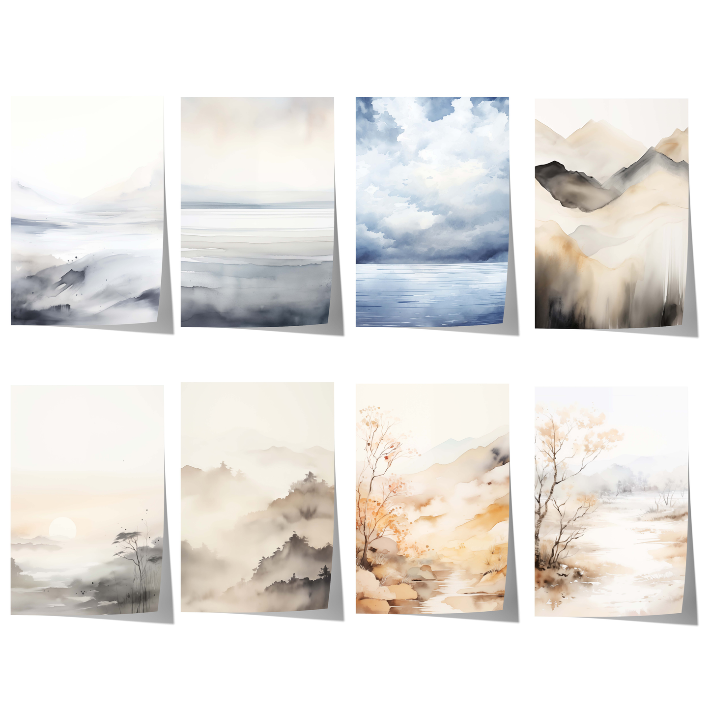 Aquarell Landschaft Poster · Geschenkidee · Nebelige Berge und Ruhige Naturkunst · Elegante Wanddeko für Wohnzimmer · Print ohne Rahmen