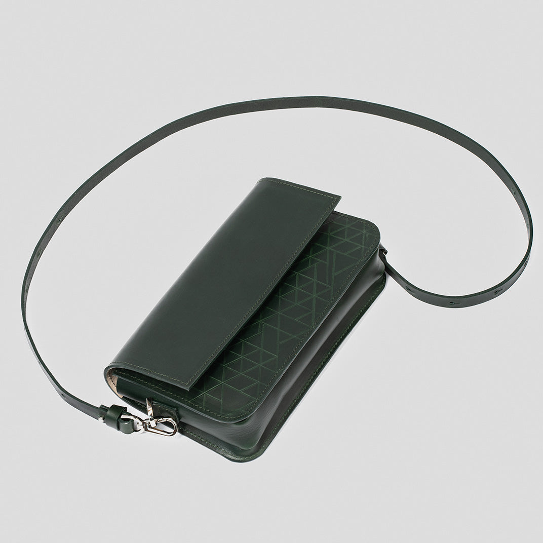 Leather Shoulder Bag - Curie (Green Vectors)